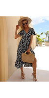 Zafry Summer V Neck Wrap Dresses for Women UK Floral Print Boho Sundress Short Sleeve Belted Ruffle Hem A-Line Bohemian Chiffon Maxi Dresses